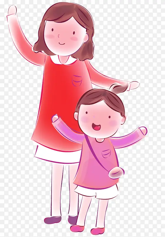 红色卡通母子装饰图案