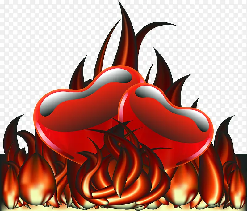 卡通红色火焰中的爱心海报背景七夕情人节