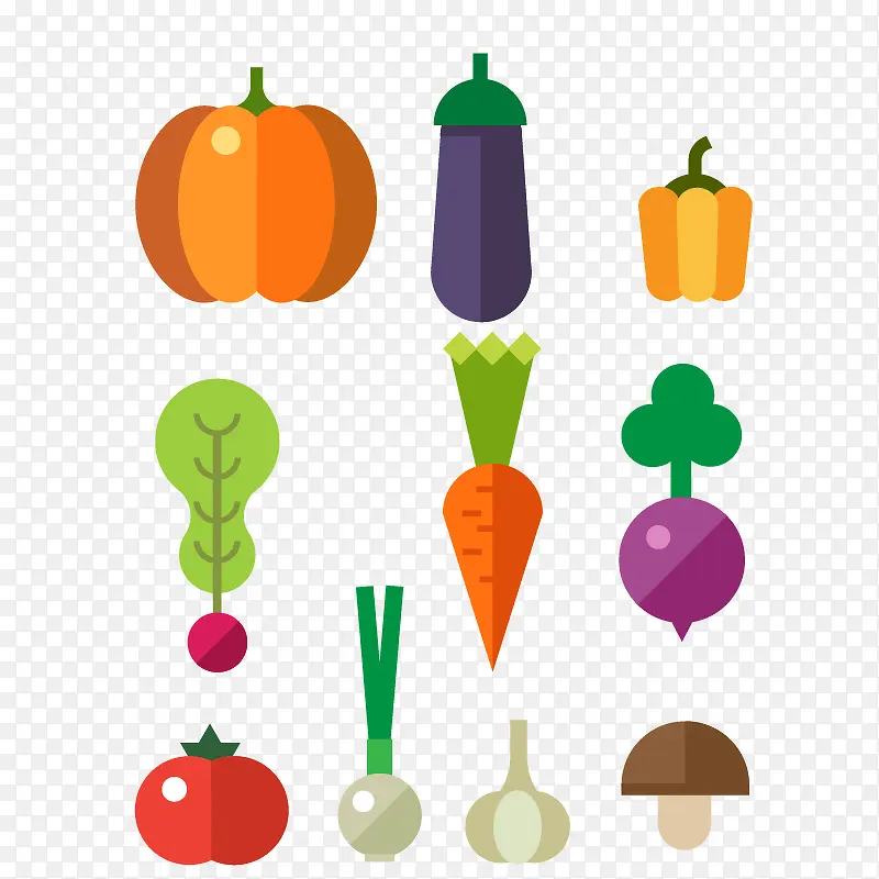 十种精美蔬菜矢量扁平素材