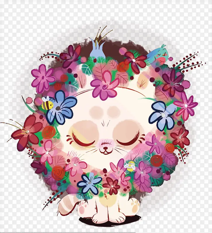 矢量带花圈的猫