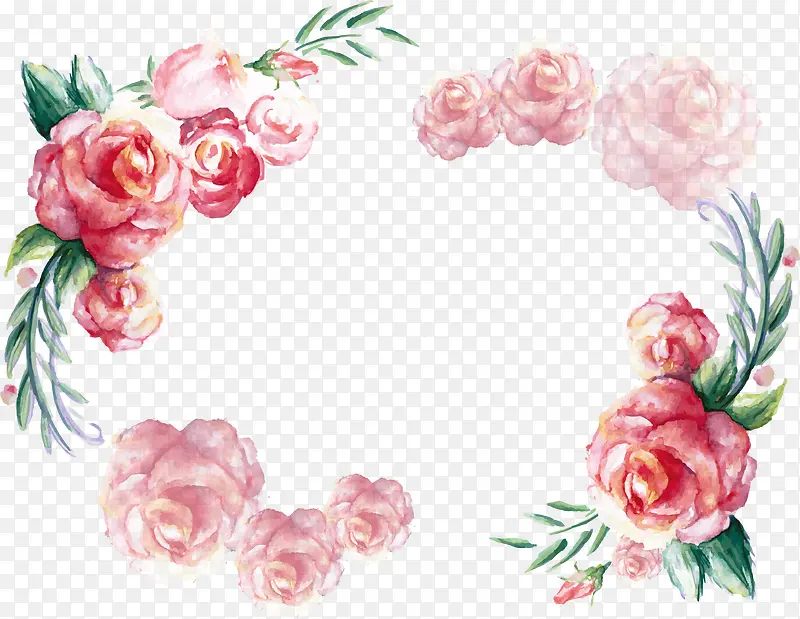 水彩粉玫瑰边框