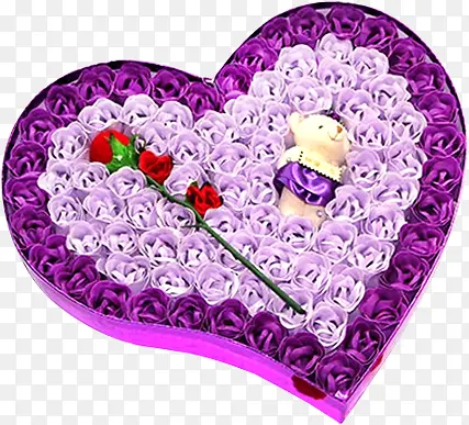 紫色玫瑰盒一支红色玫瑰一个小熊