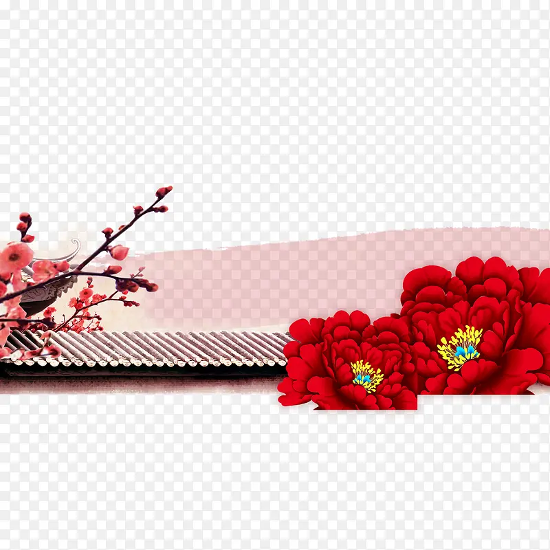 红色中国风节日红花装饰