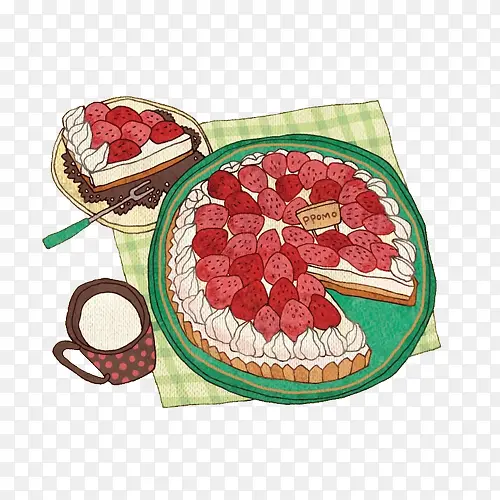 草莓生日蛋糕手绘画素材图片