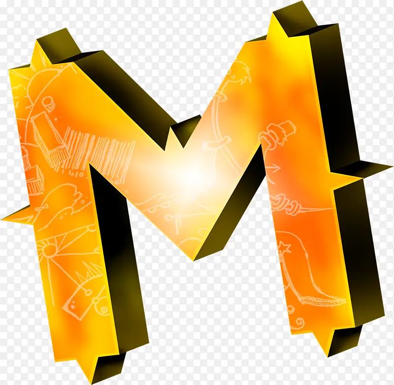 黄色字母m花样字体设计