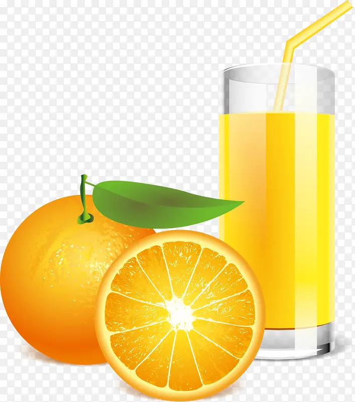 鲜橙汁和新鲜的橙子