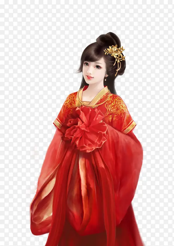 彩绘立绘古装结婚女子红衣服