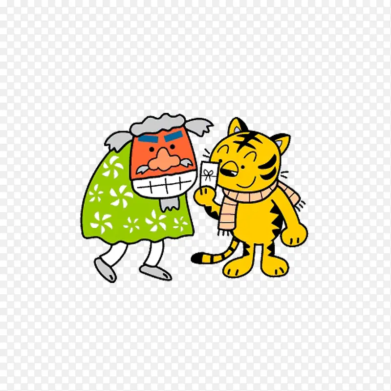 手绘卡通老爷与猫