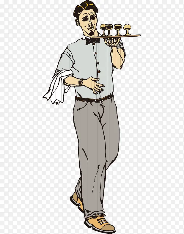卡通手绘国外男性服务员