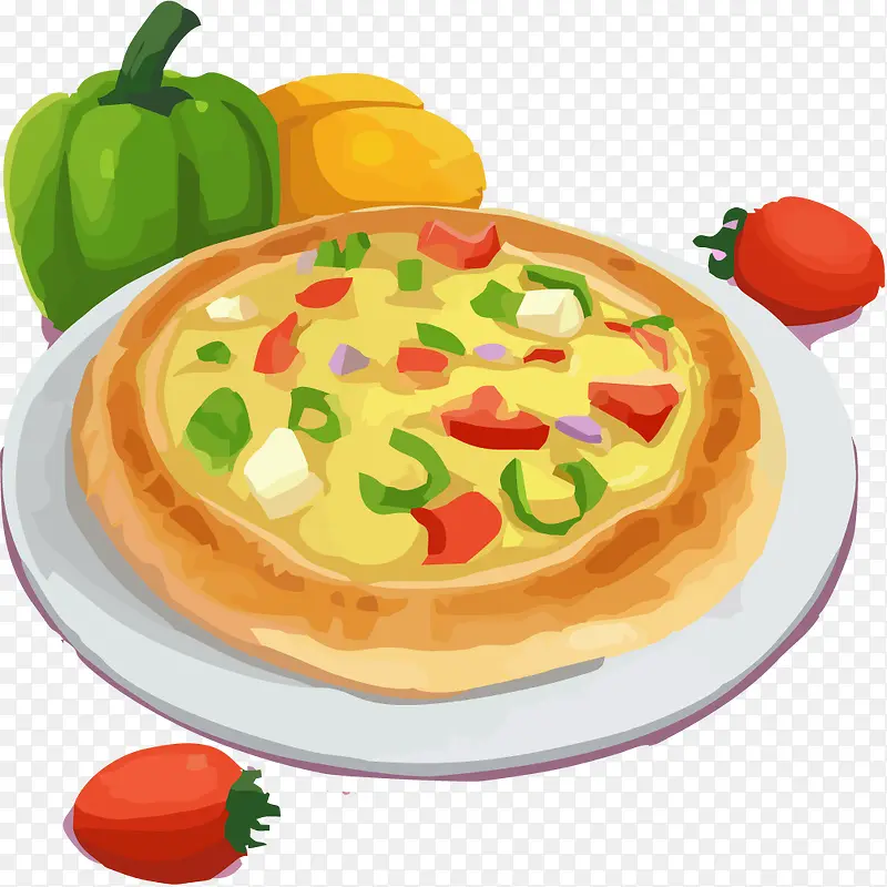 手绘披萨与蔬菜