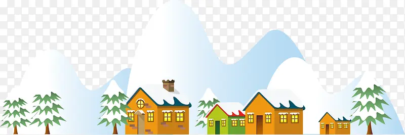卡通冬季积雪小屋