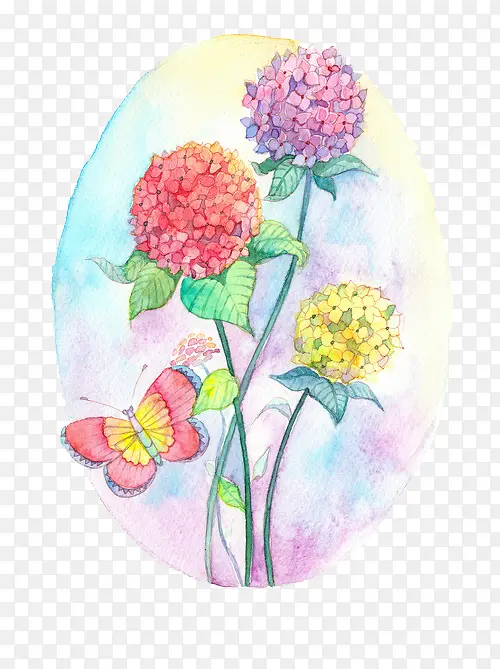 小清新手绘鲜花蝴蝶