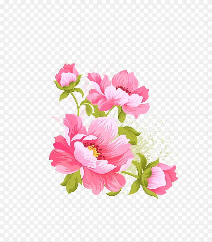矢量粉色中国风国花牡丹