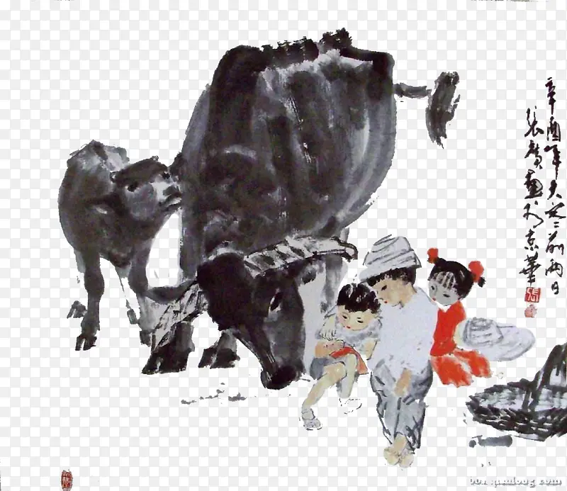 水墨设计牛装饰图