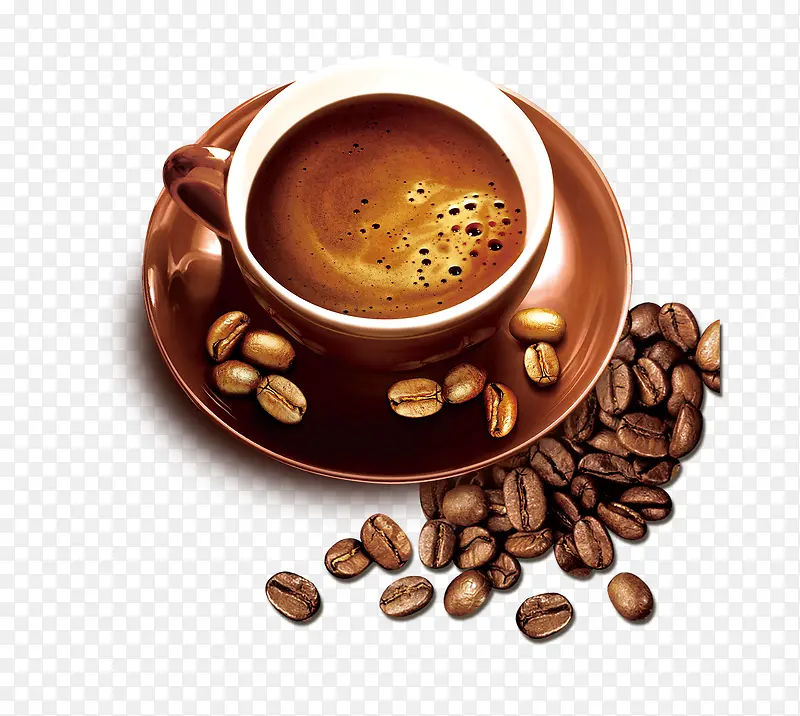 金色咖啡杯咖啡豆