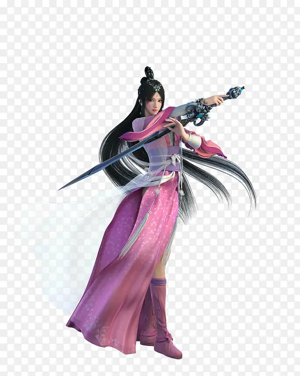 古风手绘粉衣执剑女侠