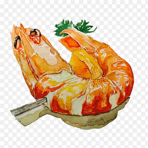 烤虾水彩画素材图片