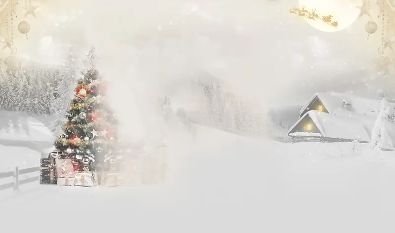 冬季圣诞树雪屋海报背景