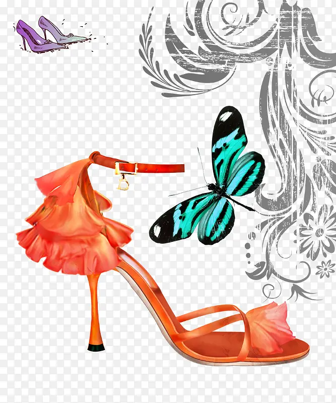唯美蝴蝶高跟鞋素材背景