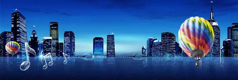 简约蓝色都市夜景海报背景
