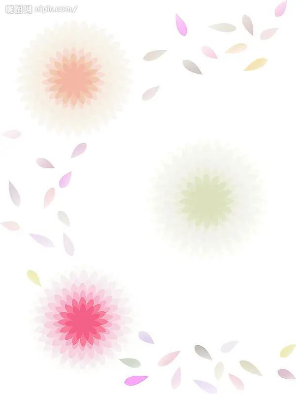 白色背景粉绿色漂浮花瓣