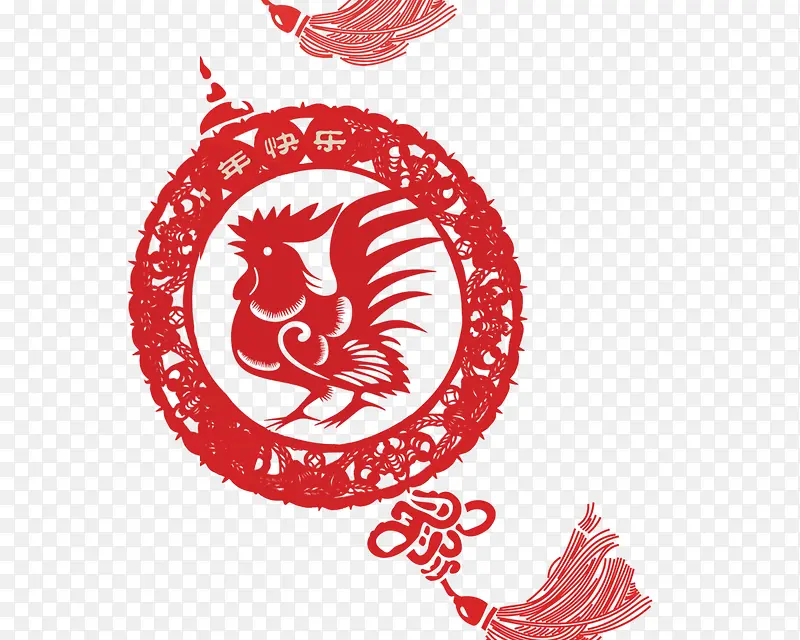 红色新年鸡年剪纸装饰