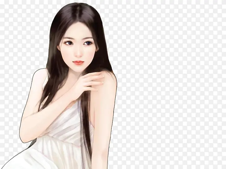 白衣长发清纯少女手绘