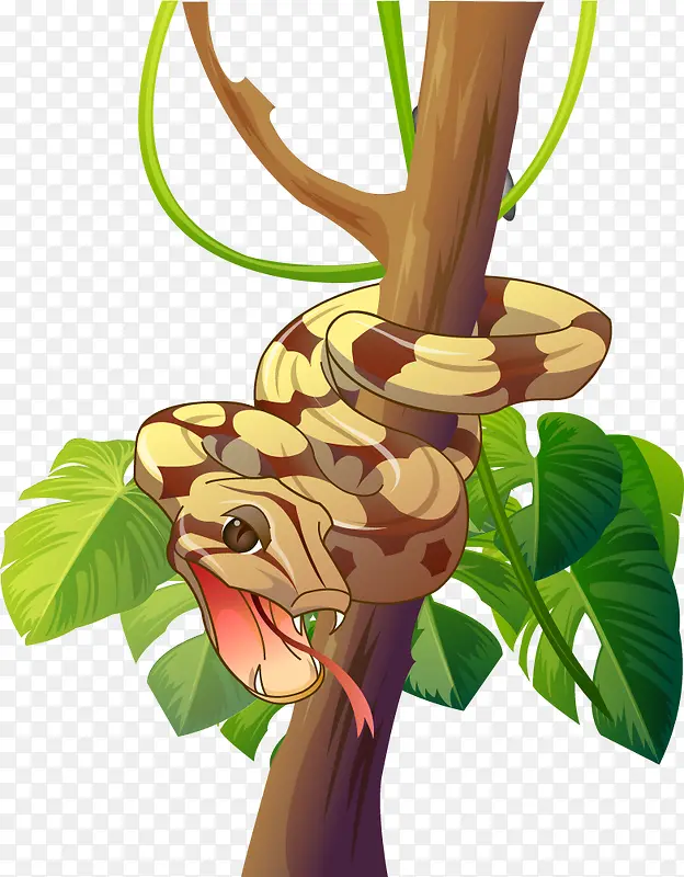 矢量手绘树上的蛇