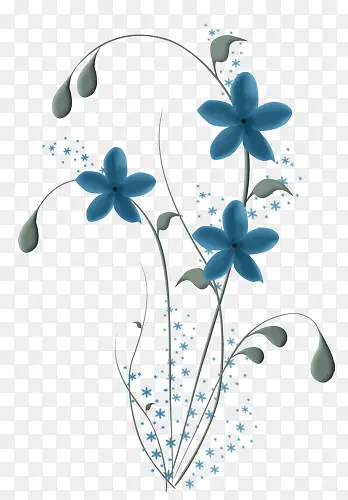 手绘蓝色植物创意花朵