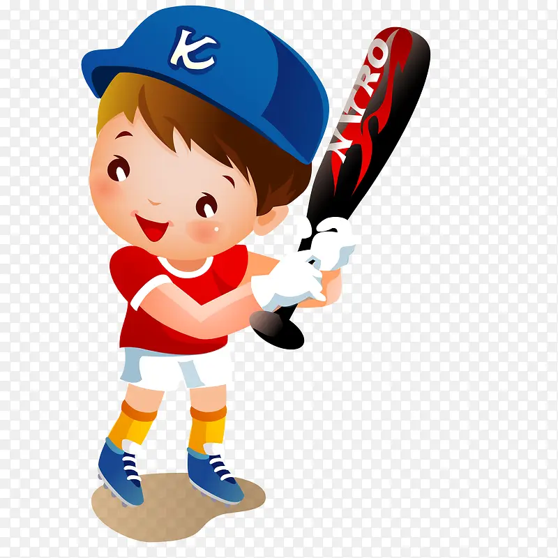 卡通棒球运动儿童矢量素材