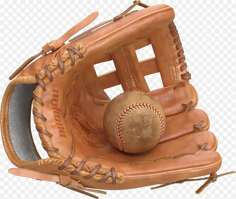 皮革色棒球手套和陈旧的棒球