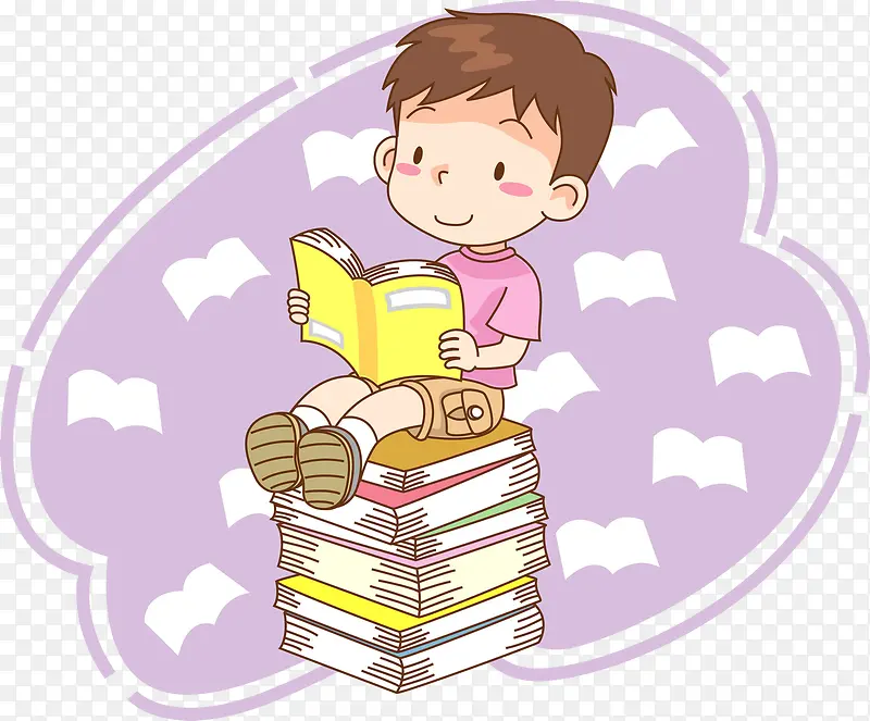 手绘看书的小男孩