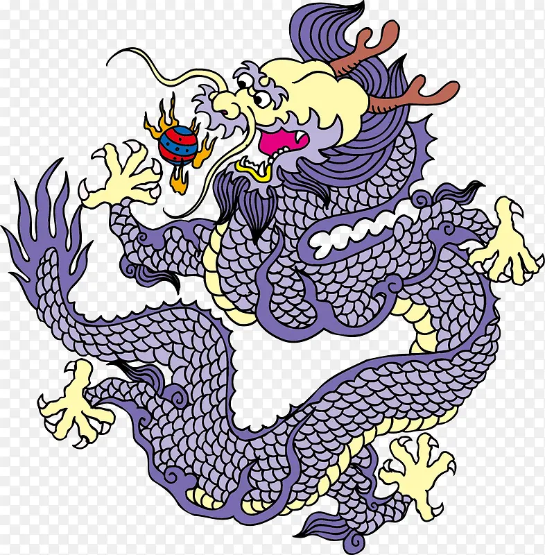 手绘紫色中国龙腾矢量图
