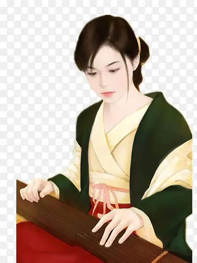 身着绿衣低头的古代美女