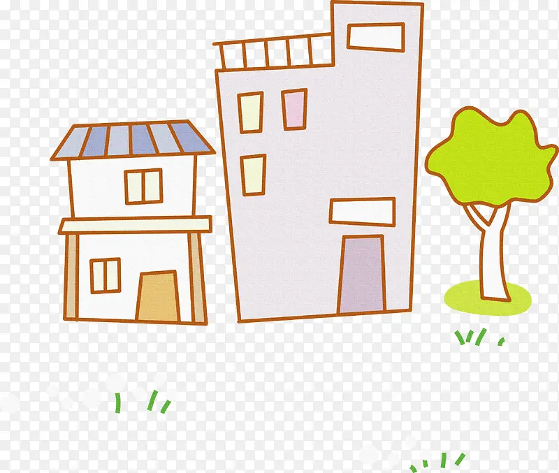 卡通手绘房子树林素材免抠