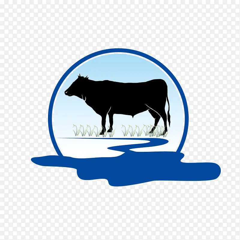 矢量牛和蓝色圆框