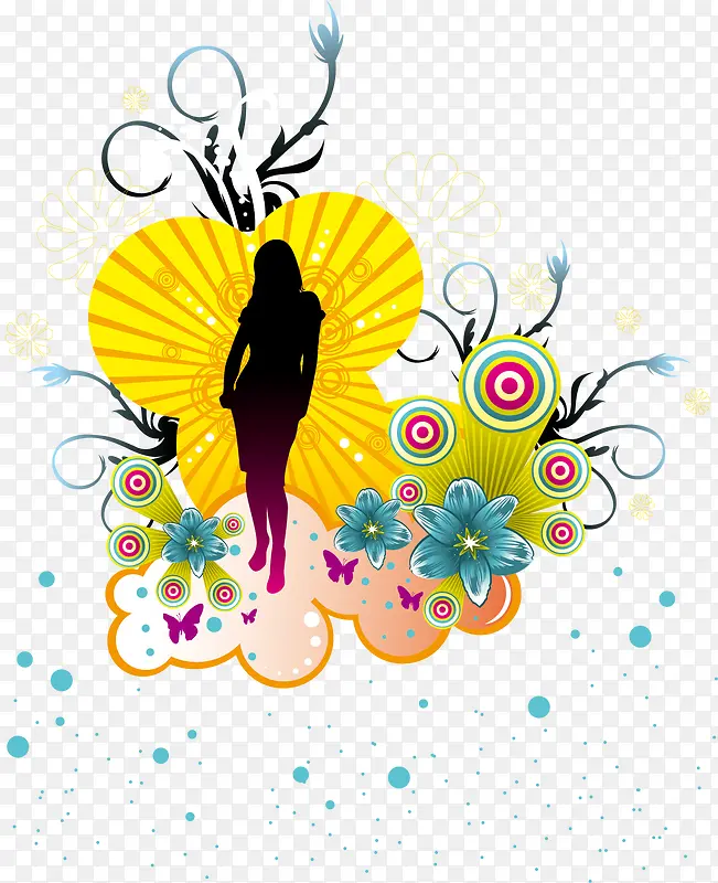 美女花纹矢量素材