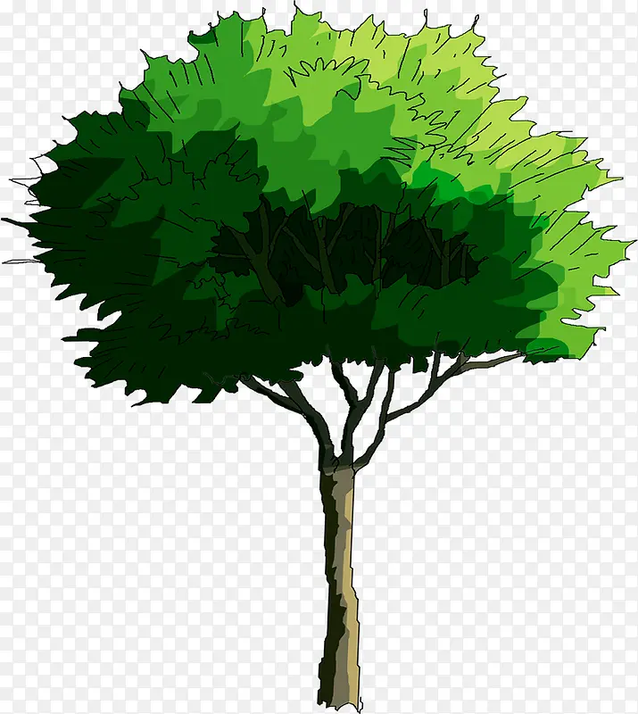 创意手绘扁平漫画的大树乔木
