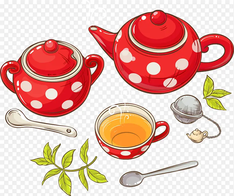 矢量红色茶壶茶水