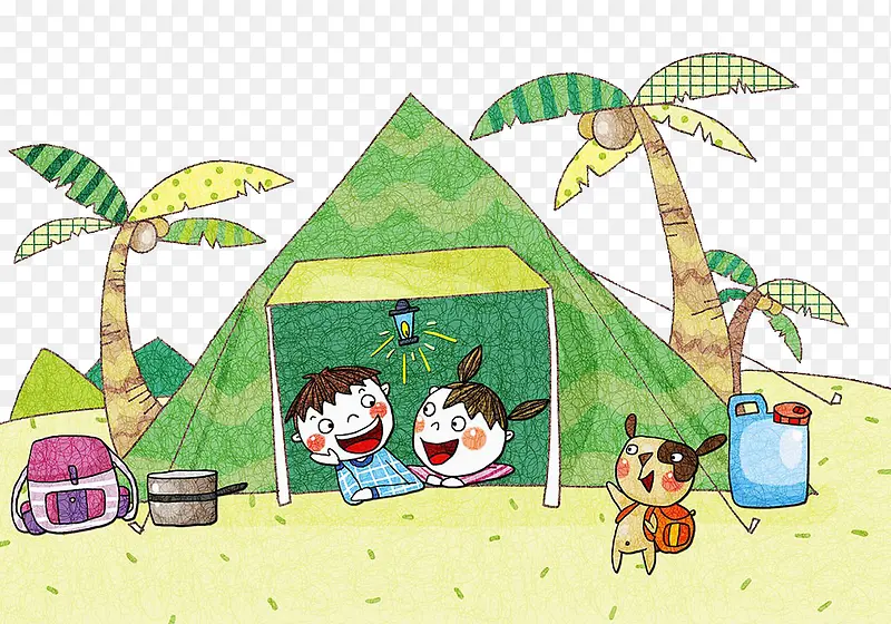 孩子在野外露营