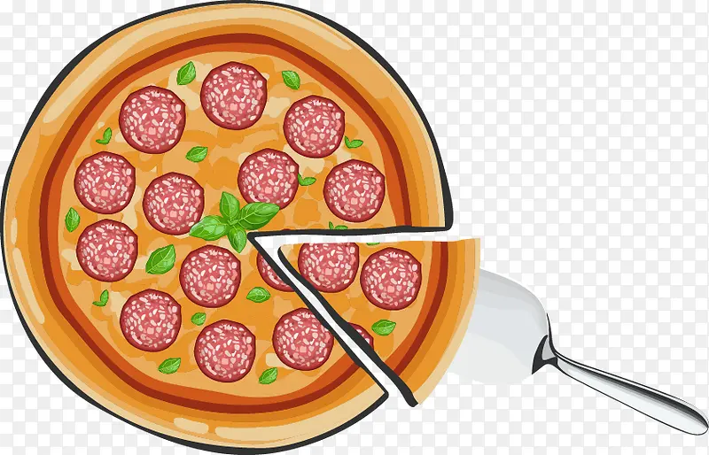 手绘圆形披萨铲子图案