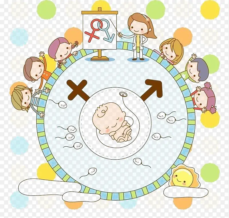 男孩女孩和圆环里的婴儿