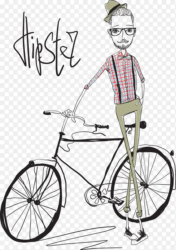 矢量手绘男士与自行车