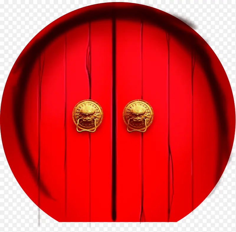 手绘红色春节大门中式