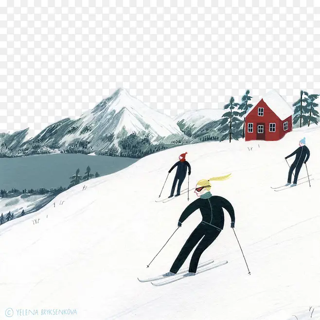 手绘滑雪