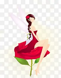 现代彩绘带翅膀的女孩花仙子