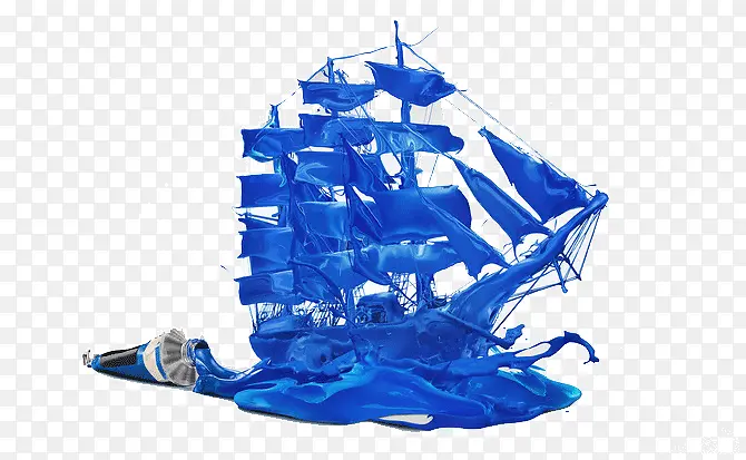 蓝色渲染帆船