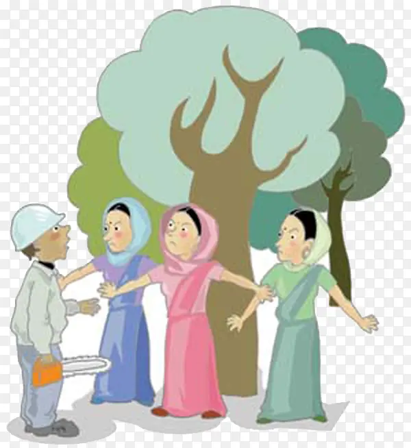 妇女阻止工人非法砍树