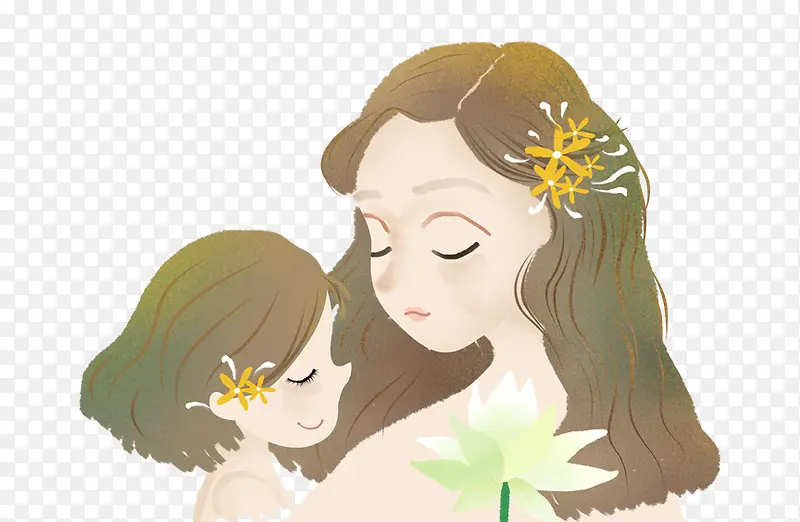 手绘水彩装饰插画母亲节妈妈与女