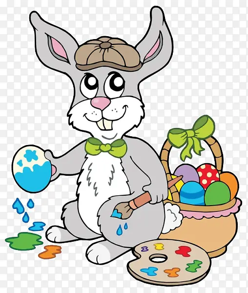 复活节给彩蛋上油漆的小兔子